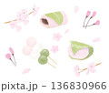 桜や桜に関するお菓子をセットにした水彩イラストです。 136830966