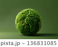 Globe fully covered in fresh green moss on light green background, ecological awareness concept 136831085