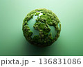 Moss covered planet Earth isolated on soft green backdrop, symbol of sustainability and environmental care 136831086
