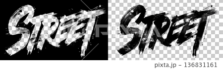 Handwritten street word in rough brush style on black and transparent backgrounds, conveying the concept of urban expression Handwritten street word in rough brush style on black and transparent backgrounds, conveying the concept of urban expression 136831161