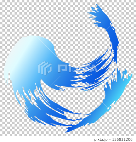 和風の筆タッチで描いた青い波のベクター背景イラスト素材 136831206