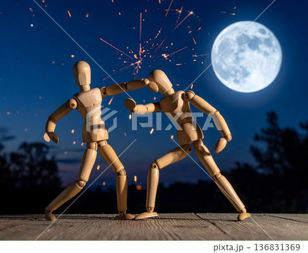 古代神殿、火花が舞う格闘の瞬間 136831369