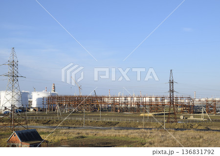 Distillation columns, pipes and other equipment furnaces refinery. Distillation columns, pipes and other equipment furnaces refinery. 136831792