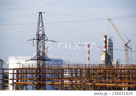Distillation columns, pipes and other equipment furnaces refinery. Distillation columns, pipes and other equipment furnaces refinery. 136831824