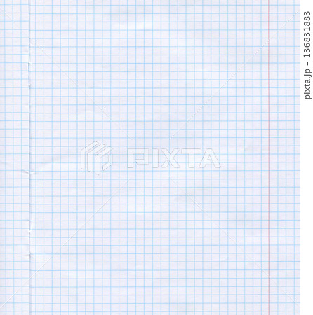 Checkered School Copybook Folded Page Paper Texture Bullet Journal Planner Traditional Blue Squared Lines Background Education Banner Math Sheet Vertical Red Boundary Wallpaper for Notes Workbook 136831883