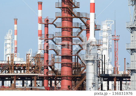 Distillation columns, pipes and other equipment furnaces refinery. 136831976