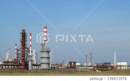 Distillation columns, pipes and other equipment furnaces refinery. 136831978