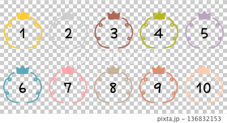 王冠と手描き風のかわいいランキング素材 136832153