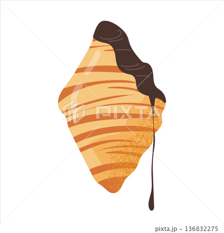 Sweet French croissant dipped in melting dark chocolate 136832275