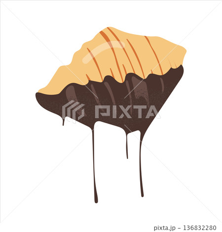 Sweet French croissant dipped in melting dark chocolate 136832280