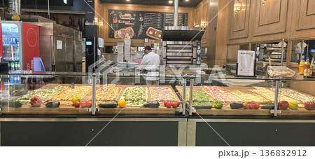 Berlin, Germany - September 17, 2025: Chef preparing fresh pizza in vibrant restaurant with colorful toppings Berlin, Germany - September 17, 2025: Chef preparing fresh pizza in vibrant restaurant with colorful toppings 136832912