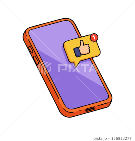 Smartphone with social media like notification icon vector for digital communication and social networking design Smartphone with social media like notification icon vector for digital communication and social networking design 136833277