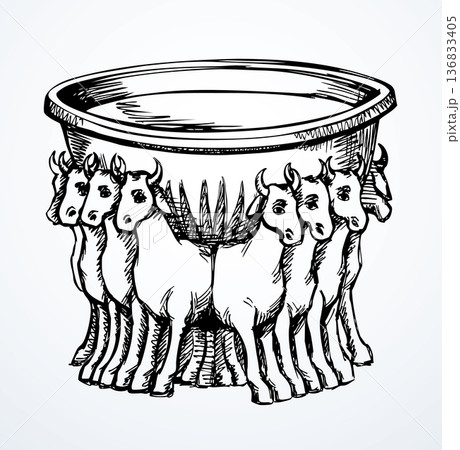 Vector drawing. Model of sea from the temple 136833405
