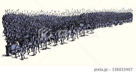 Vector drawing. Army on chariots Vector drawing. Army on chariots 136833407