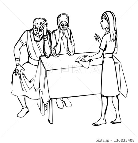 Vector drawing. The servant girl 136833409
