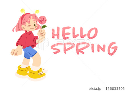 Hello Spring Girl Illustration Hello Spring Girl Illustration 136833503