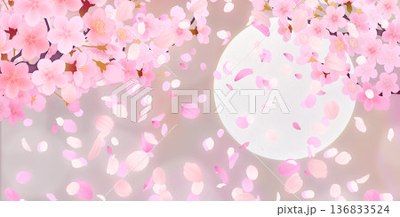 花びら舞い散る桜の背景素材 136833524