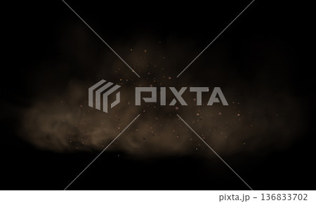 Realistic vector background of sandy smoke clouds and fine dust particles swirling in a desert storm. 136833702
