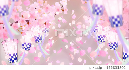 花びら舞い散る桜の背景素材 136833802