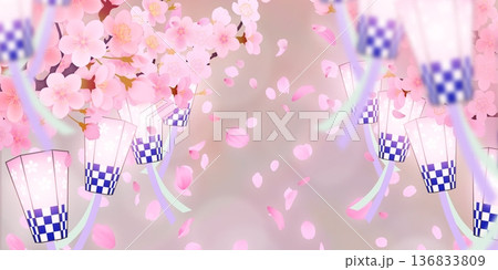 花びら舞い散る桜の背景素材 136833809