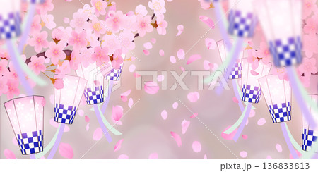 花びら舞い散る桜の背景素材 136833813