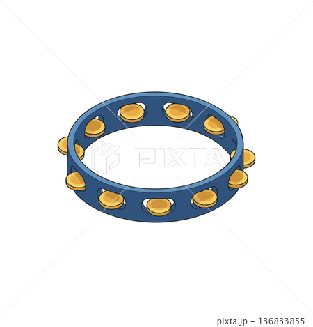 Tambourine musical instrument with golden jingles isolated vector illustration design 136833855