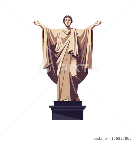 Statue of a robed figure with outstretched arms standing on pedestal vector illustration Statue of a robed figure with outstretched arms standing on pedestal vector illustration 136833863