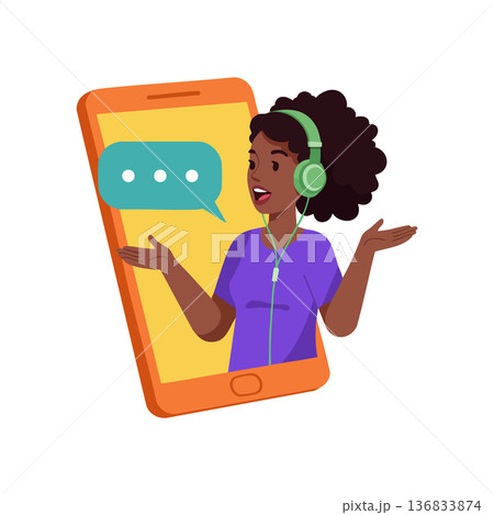Woman with headphones talking on smartphone digital communication concept vector illustration Woman with headphones talking on smartphone digital communication concept vector illustration 136833874