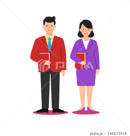 Businessman and businesswoman standing with folders in professional attire vector illustration for corporate teamwork and office environment concept 136833916