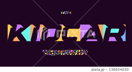 Action Geometric Font Logo Alphabet Colour Shape Letter Set Modern Typography, Creative Typographic Design for Game Title, Race Poster Headline, Kids Symbol Logotype, Cutout Fonts. Vector Typeface 136834830