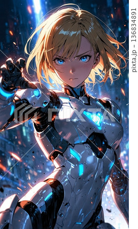 青い世界のサイボーグ美少女 136834891
