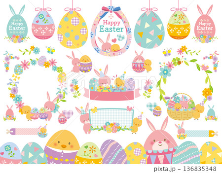 かわいいイースターのイラストセット かわいいイースターのイラストセット 136835348