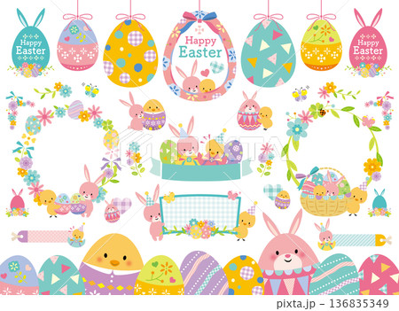かわいいイースターのイラストセット かわいいイースターのイラストセット 136835349