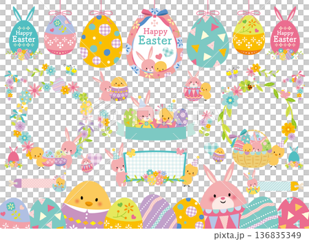 かわいいイースターのイラストセット かわいいイースターのイラストセット 136835349