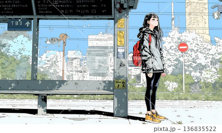 一人旅の旅先、街角で足を止めて道を確かめる若い女性