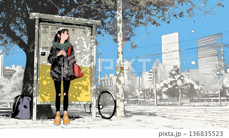 一人旅の旅先、街角で足を止めて道を確かめる若い女性