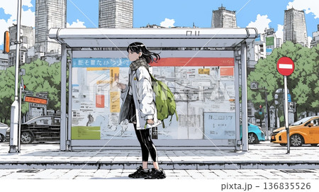 一人旅の旅先、街角で足を止めて道を確かめる若い女性