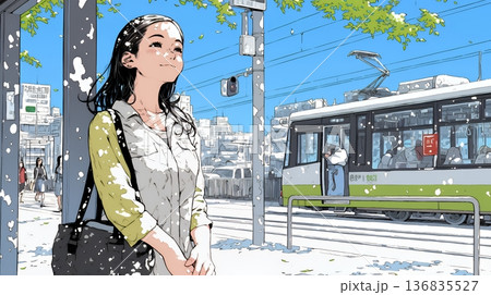 一人旅の旅先、街角で足を止めて道を確かめる若い女性