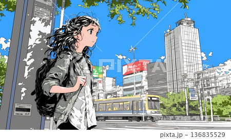 一人旅の旅先、街角で足を止めて道を確かめる若い女性