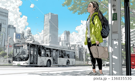 一人旅の旅先、街角で足を止めて道を確かめる若い女性