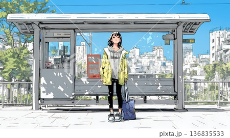 一人旅の旅先、街角で足を止めて道を確かめる若い女性