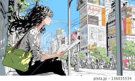 一人旅の旅先、街角で足を止めて道を確かめる若い女性