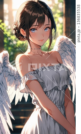 白い羽と白いドレスの天使 136835538