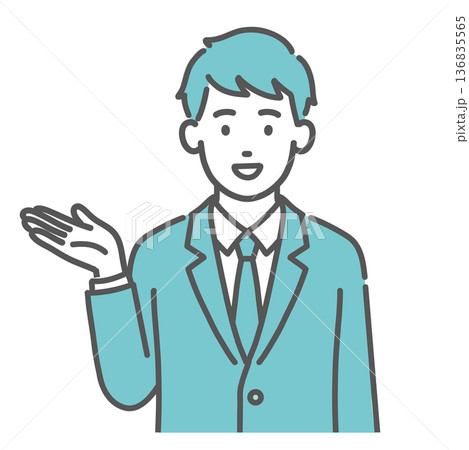 案内する・紹介する10代男性（男子学生）のイラスト（手のひら・上半身） 136835565