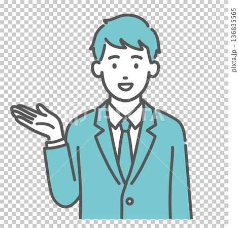 案内する・紹介する10代男性（男子学生）のイラスト（手のひら・上半身） 136835565