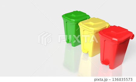 Color Coded Recycling Bins Isolated on White Background 3d render. 136835573