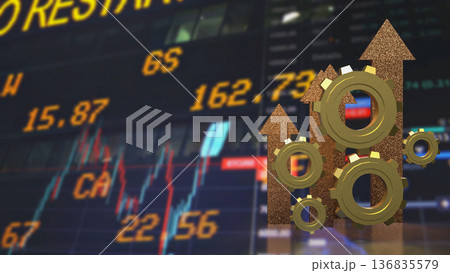 Financial Market Growth Concept with Gears and Rising Arrows 3d render. Financial Market Growth Concept with Gears and Rising Arrows 3d render. 136835579