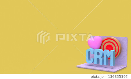 Digital CRM Marketing Strategy with Heart and Target on Laptop 3d render. Digital CRM Marketing Strategy with Heart and Target on Laptop 3d render. 136835595