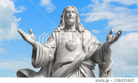 Sacred Heart Jesus Statue Against Blue Sky 3d render. 136835607