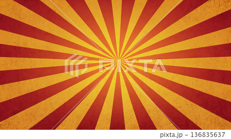真ん中から伸びる赤と黄色のサンバースト背景（生成AI）（レトロ風） 136835637